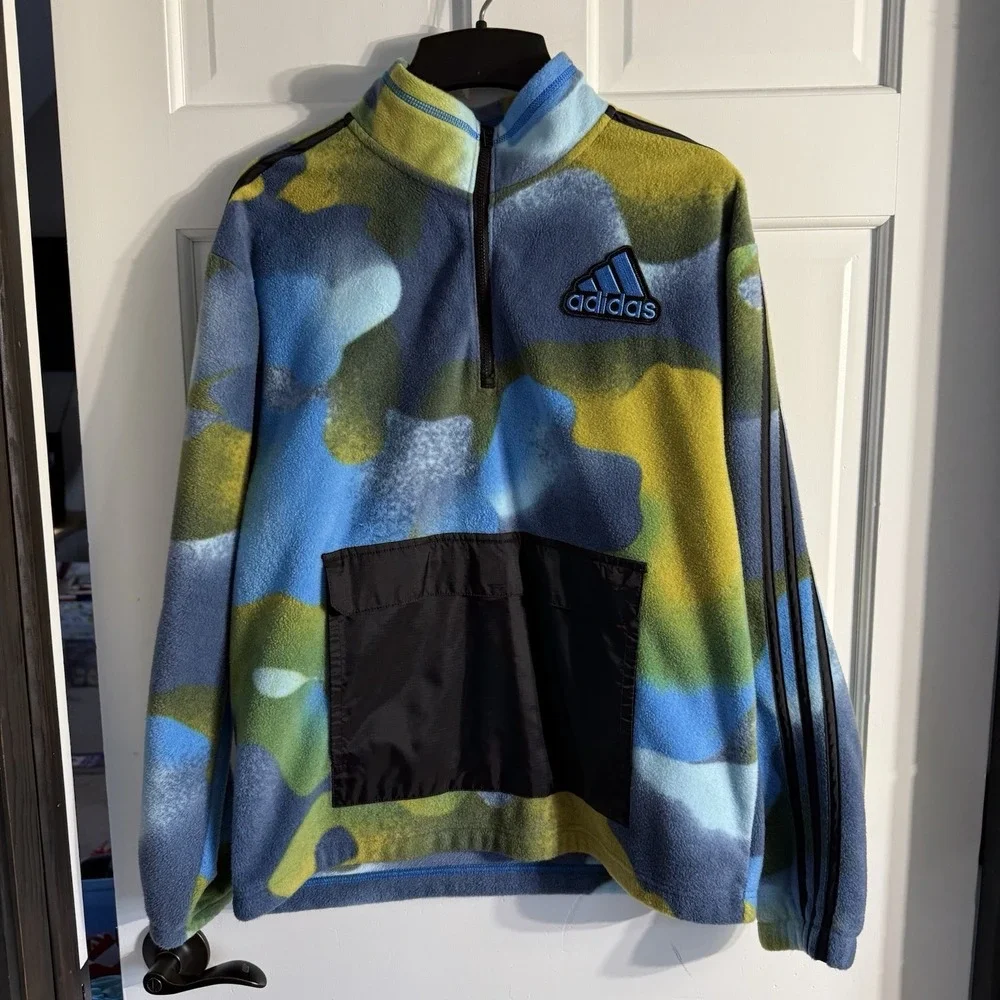 Adidas Colorful Fleece 1/4 Zip Pullover Fuzzy Sweatshirt Youth Size XL (18/20)
